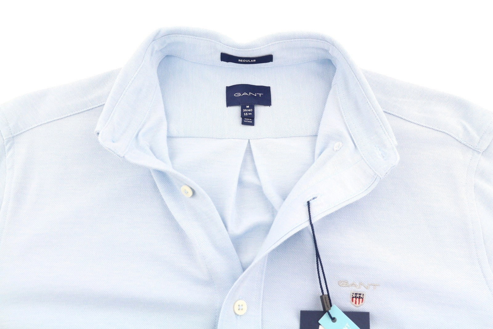 GANT Reg Jersey Pique Men Shirt M Blue Cotton Button-Down Casual Top