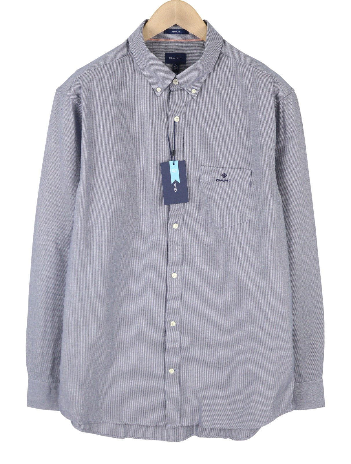GANT Reg Texture BD Men Shirt XL Blue Textured Button-Up Pocket Casual