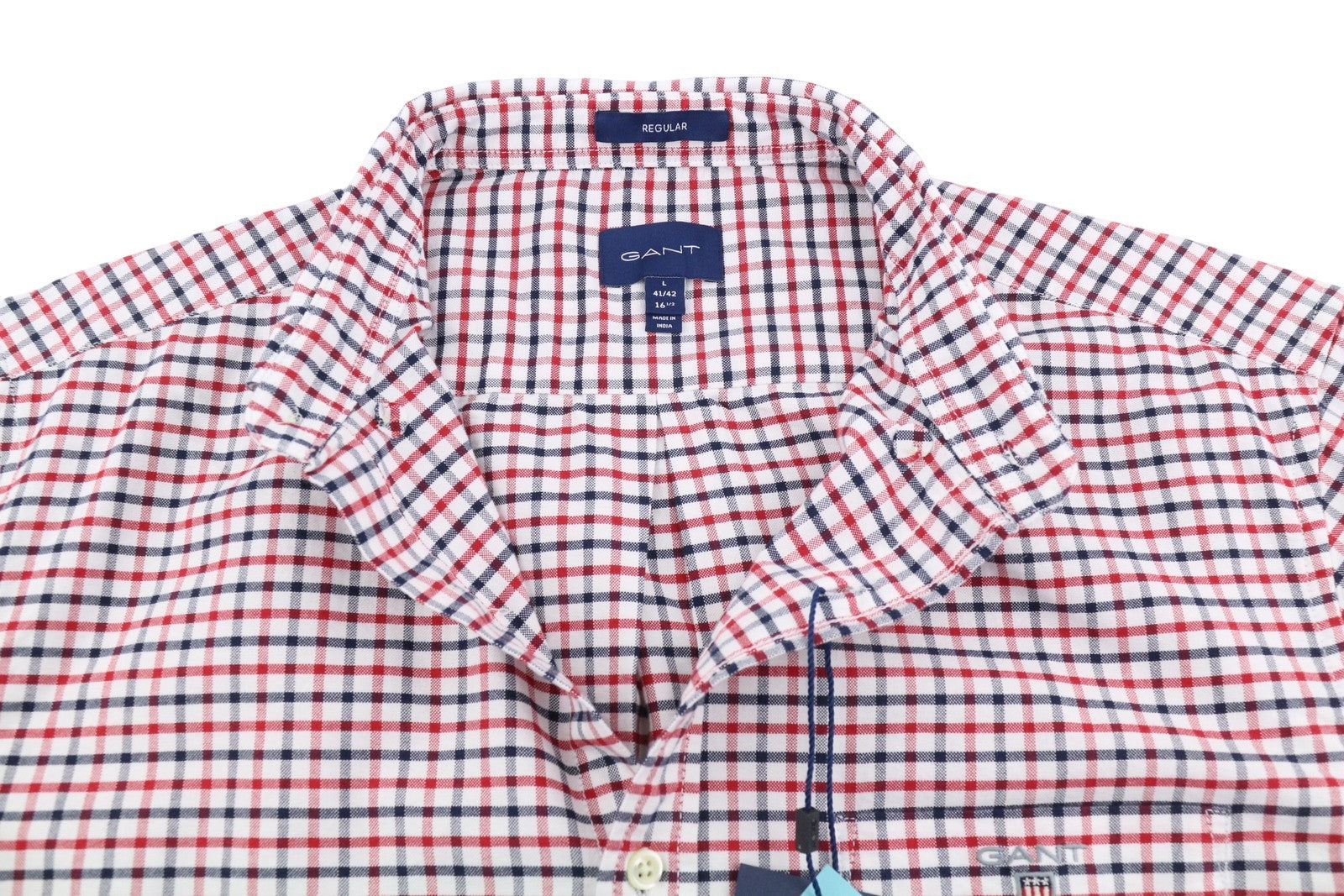 GANT Reg Oxford Tattersall BD Men Shirt L Red Checked Pocket Casual Shirt