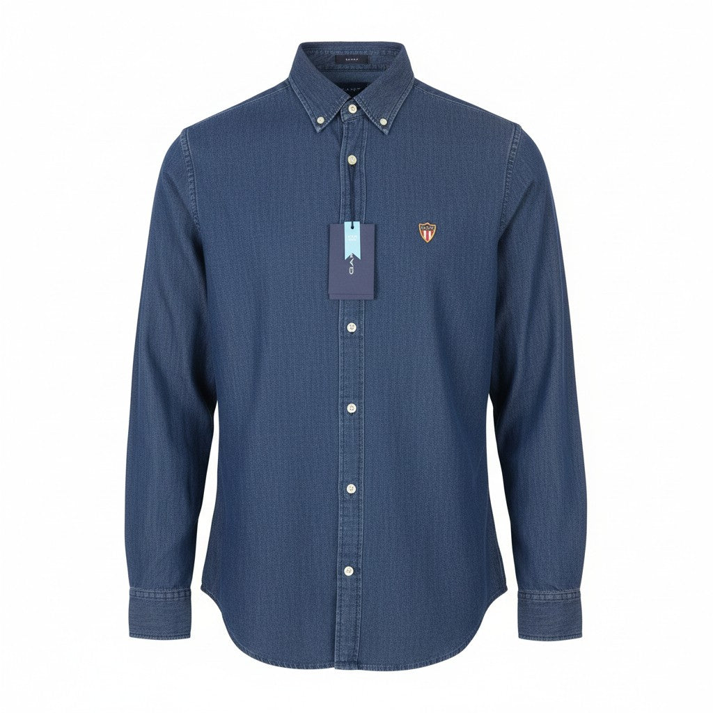 GANT Reg Indigo Banner Shield BD Men Shirt M Indigo Logo Buttoned Casual