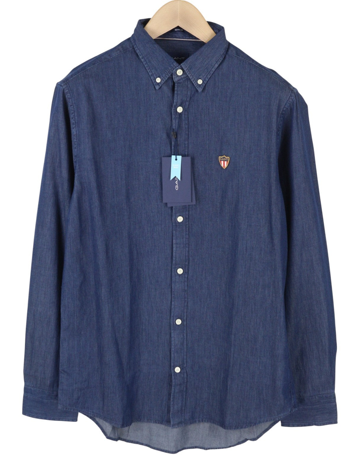 GANT Reg Indigo Banner Shield BD Men Shirt M Indigo Logo Buttoned Casual