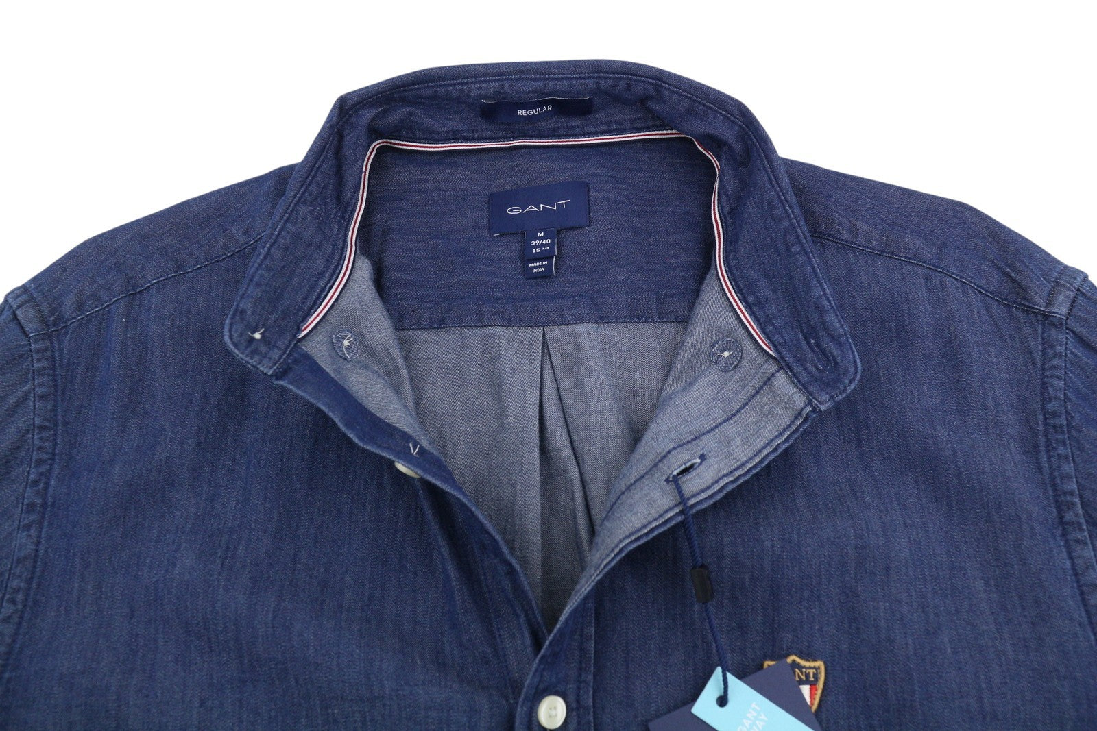 GANT Reg Indigo Banner Shield BD Men Shirt M Indigo Logo Buttoned Casual
