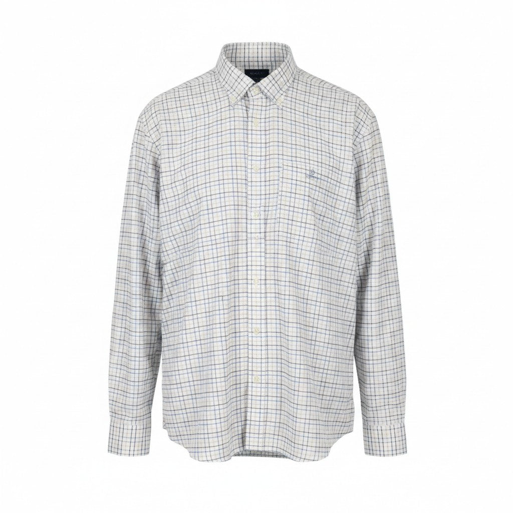 GANT The Beefy Oxford Check Reg BD Men Shirt 2XL Blue Plaid Pocket Casual
