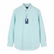 GANT Reg Broadcloth Banker BD Men Shirt L Aqua Striped Buttoned Casual Top