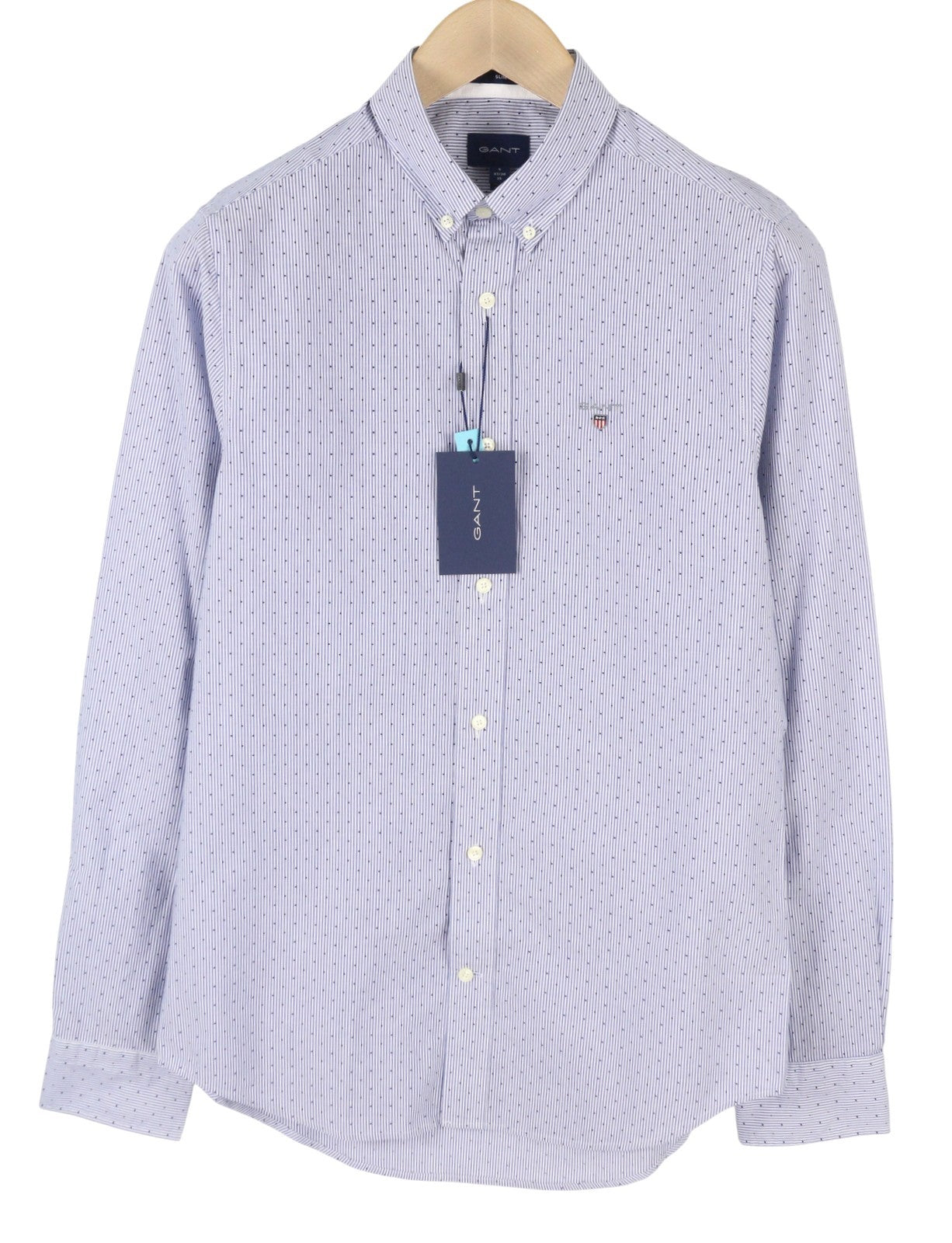 GANT Slim Banker Dot BD Men Shirt S Blue Dotted Stripe Buttoned Casual