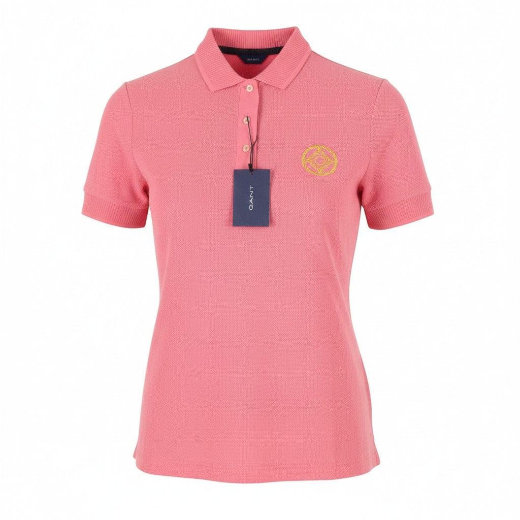 GANT Rope Icon SS Pique Women T-Shirt S Pink Embroidered Polo Casual Top