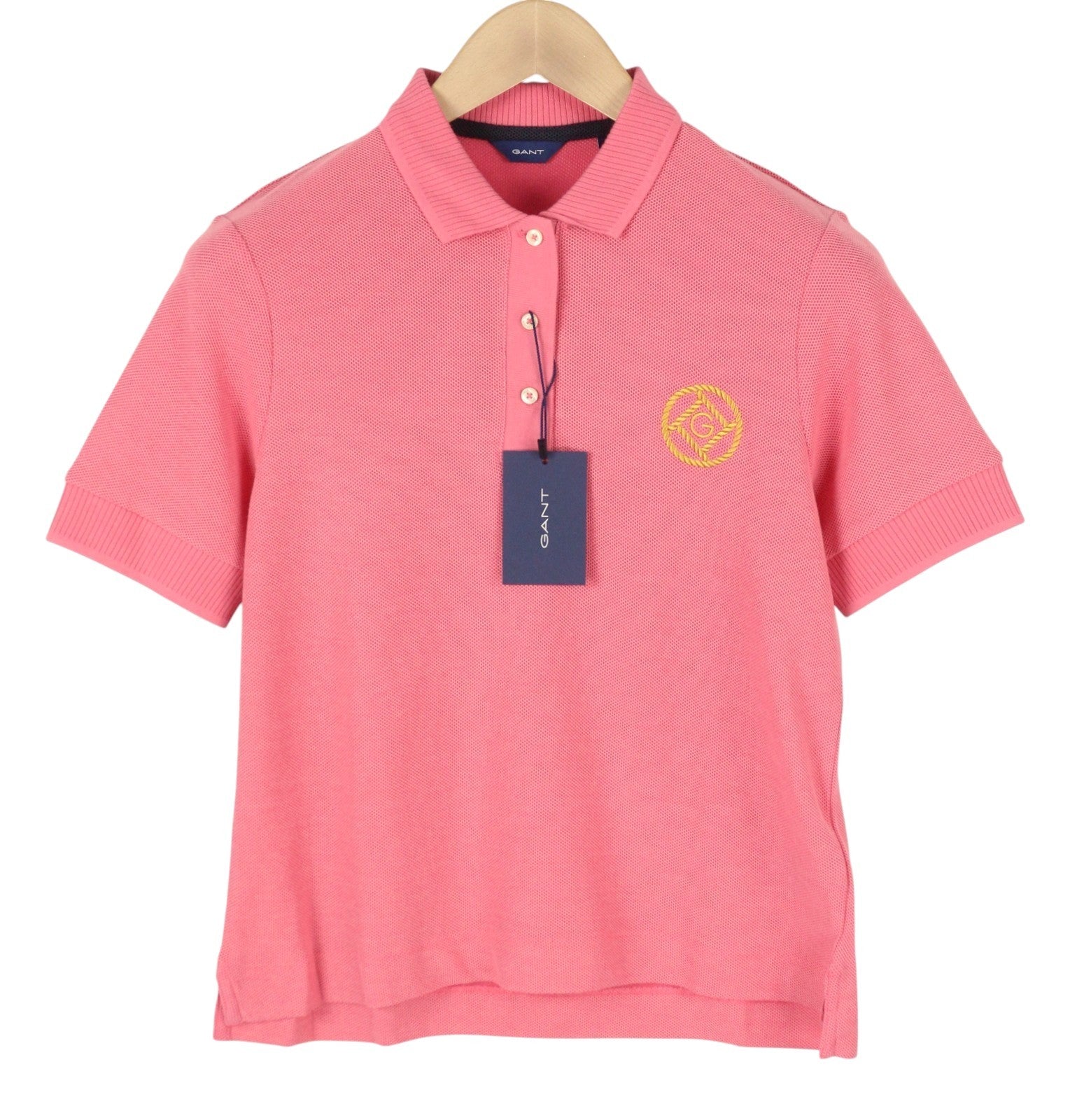 GANT Rope Icon SS Pique Women T-Shirt XL Pink Cotton Polo Casual Logo