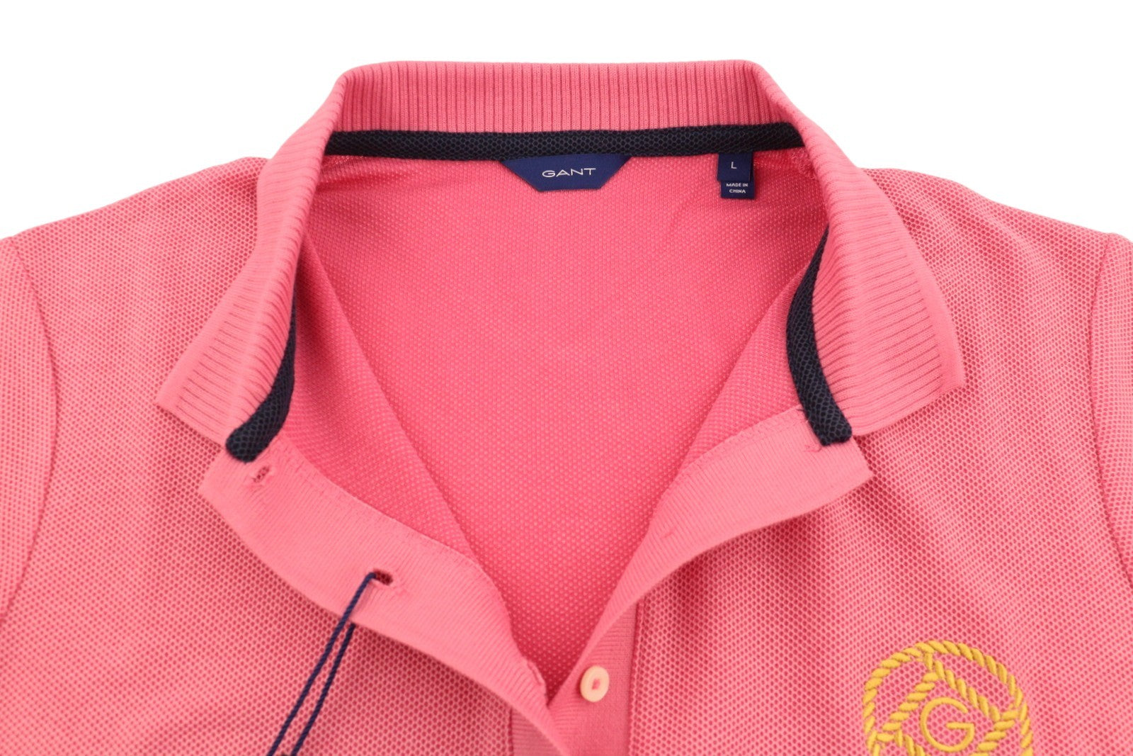 GANT Rope Icon SS Pique Women T-Shirt L Rose Embroidered Polo Casual Top