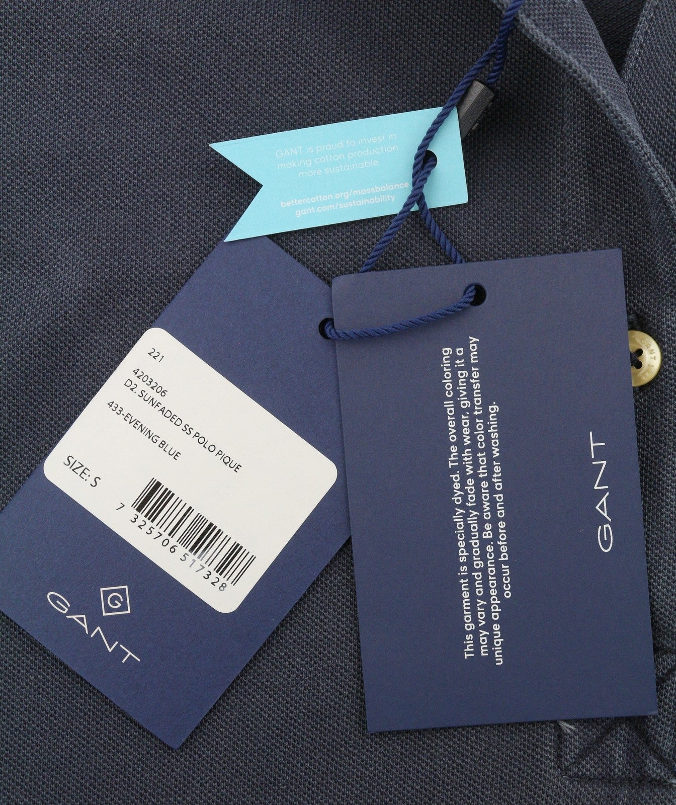 GANT Sunfaded SS Polo Pique Women T-Shirt S Blue Logo Polo Casual Top