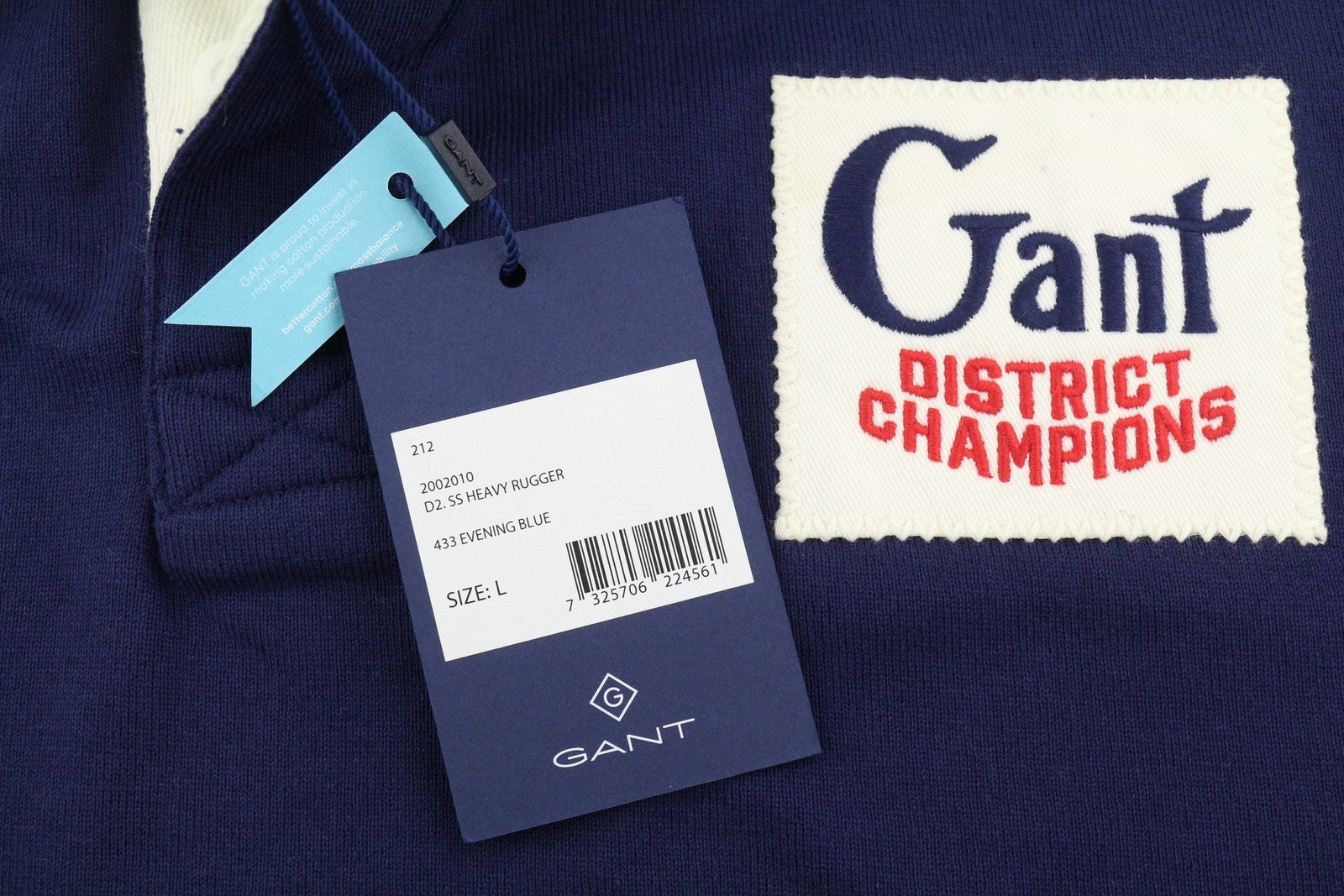 GANT SS Heavy Rugger Men Polos L Blue Logo Cotton Polo Casual Shirt