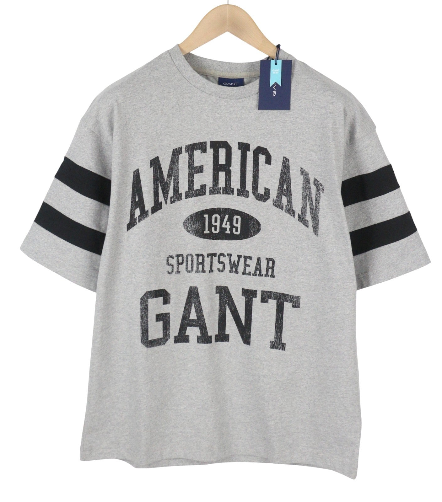 GANT Collegiate Men T-Shirt M Grey Melange Crew Neck Tricot Short Sleeve