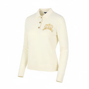 GANT Crown Embroidered Women T-Shirt S Cream Pique Textured Long Sleeve