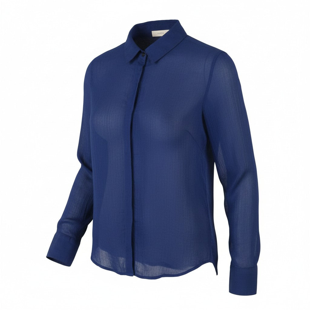 SUISTUDIO Charles Women Shirt S Blue Silk Sheer Textured Button-Up