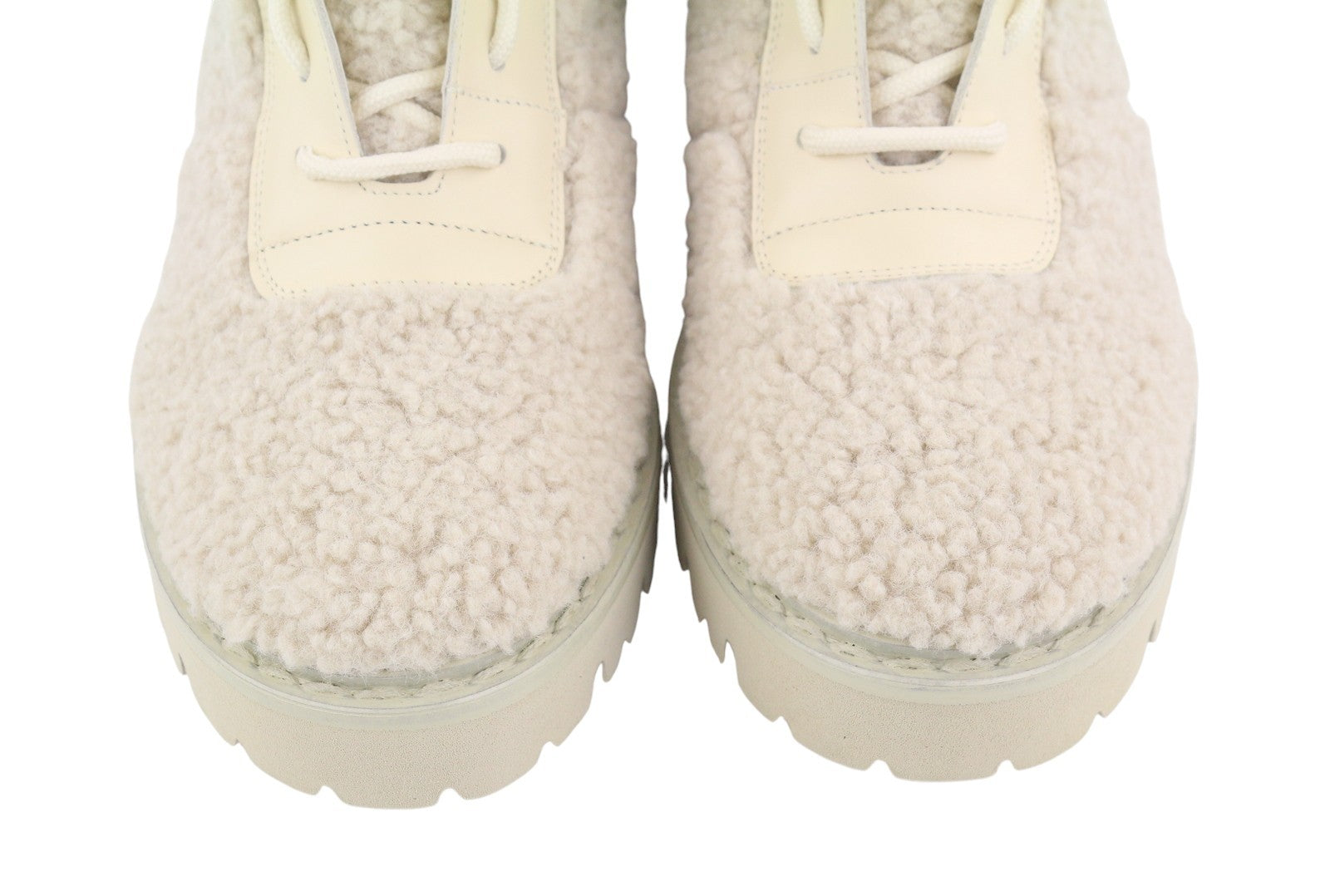 BALLY Ninni Women Boots EU38 Ivory Teddy Shearling Lace-Up Mid Top RRP899