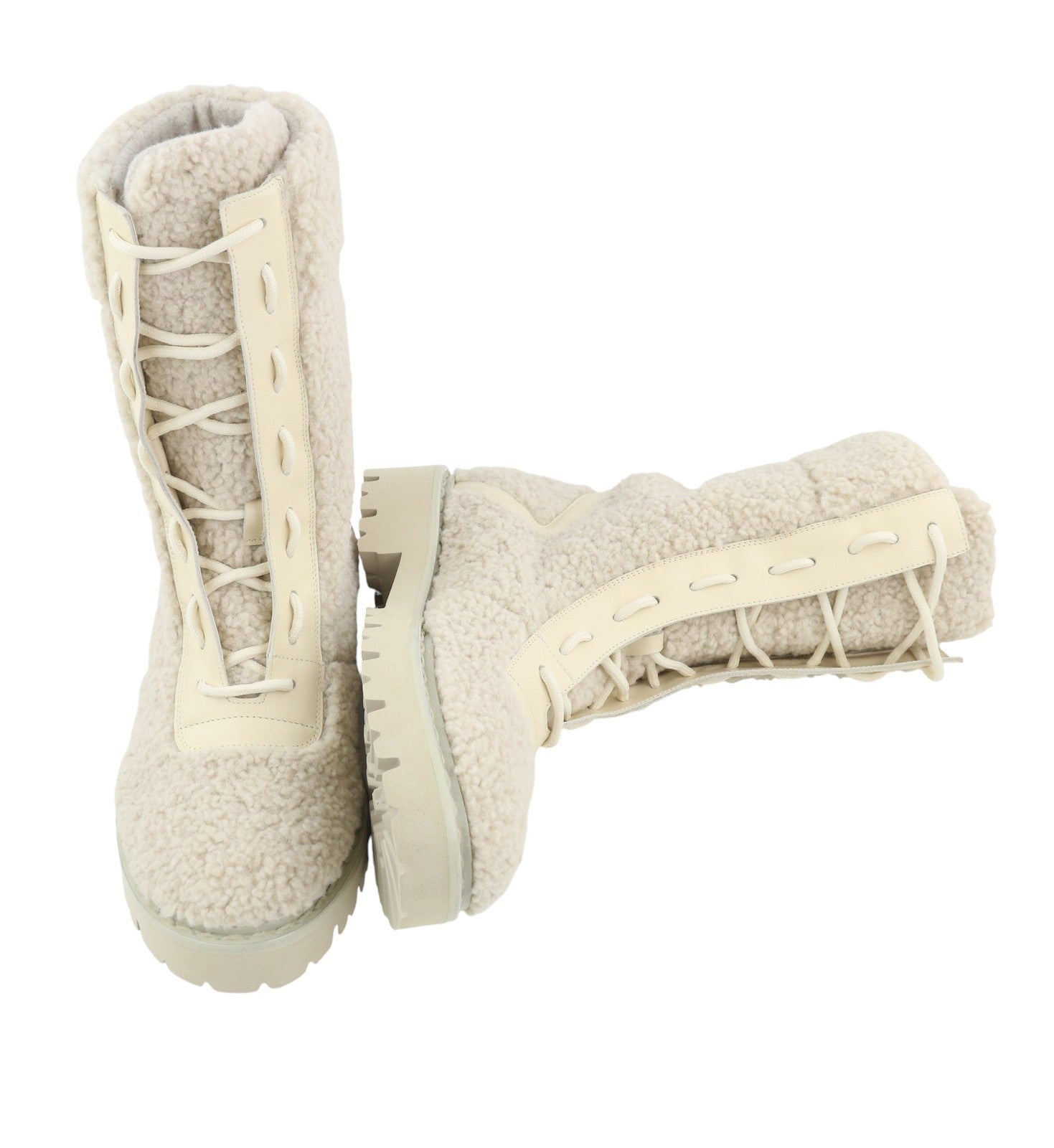 BALLY Ninni Women Boots EU38 Ivory Teddy Shearling Lace-Up Mid Top RRP899