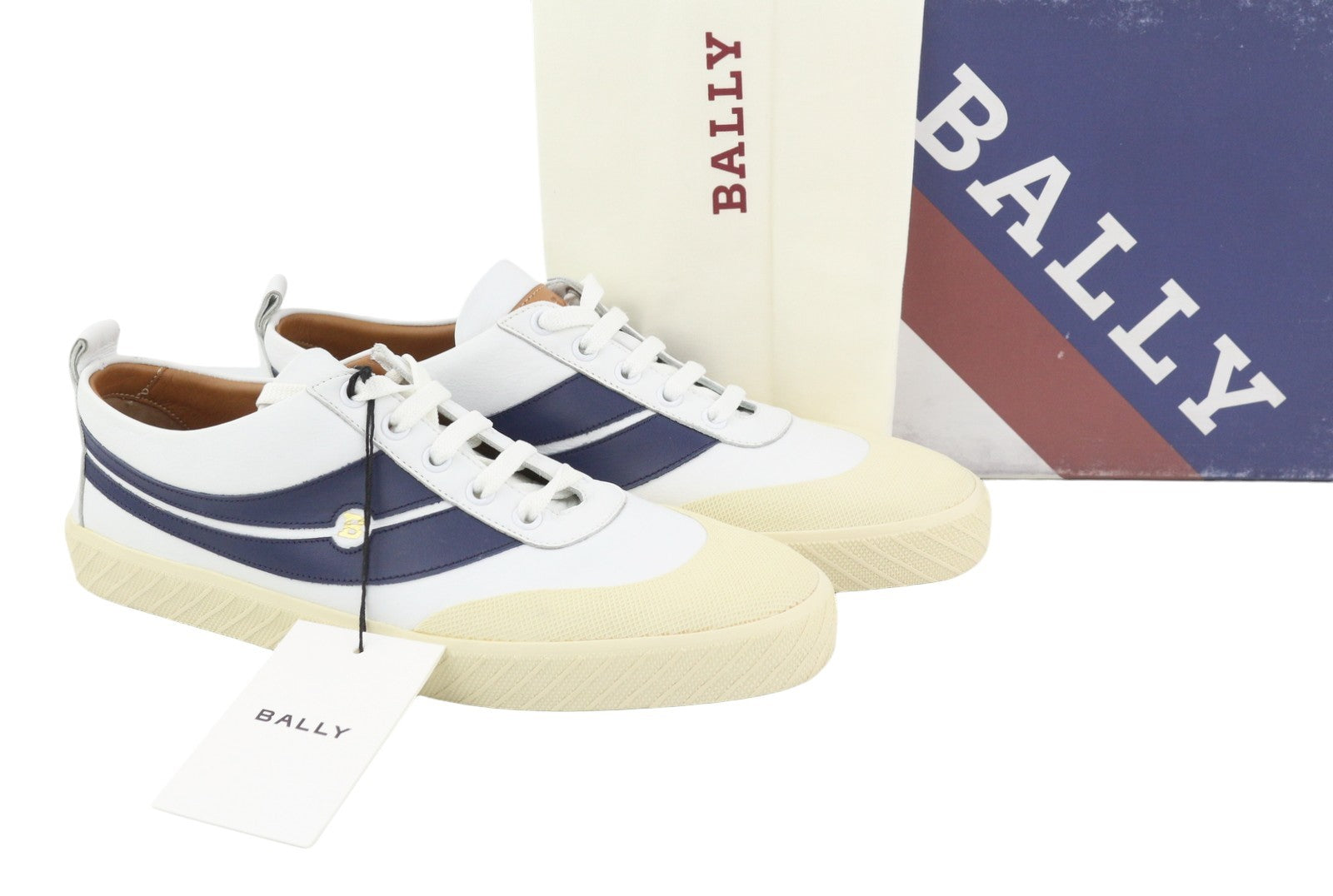 BALLY Shennon Women Sneakers EU41 White Calfskin Leather Blue Lace Low Top