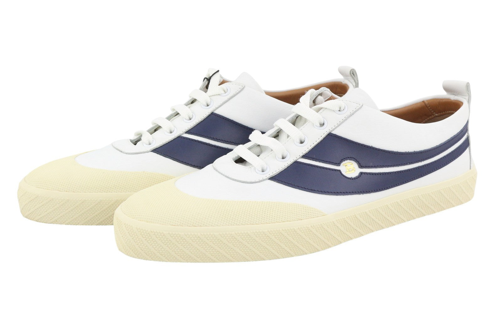 BALLY Shennon Women Sneakers EU41 White Calfskin Leather Blue Lace Low Top