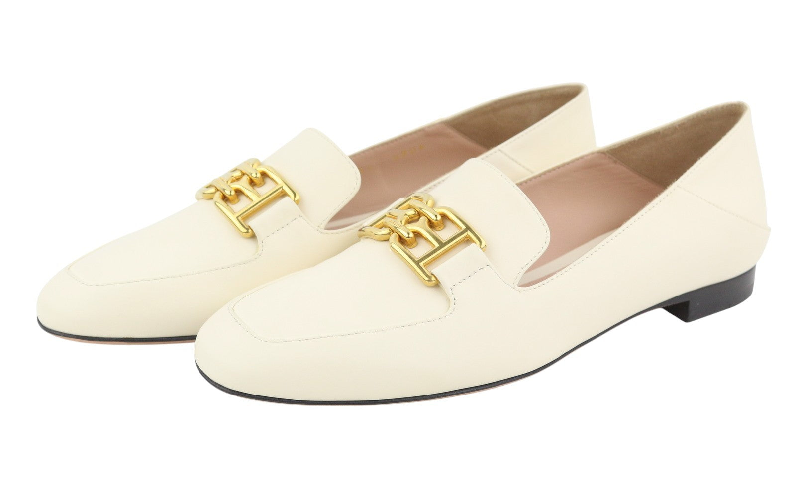 BALLY Ellah Women Flats EU36.5 Milky Leather Gold Tone Detail Loafers RRP699