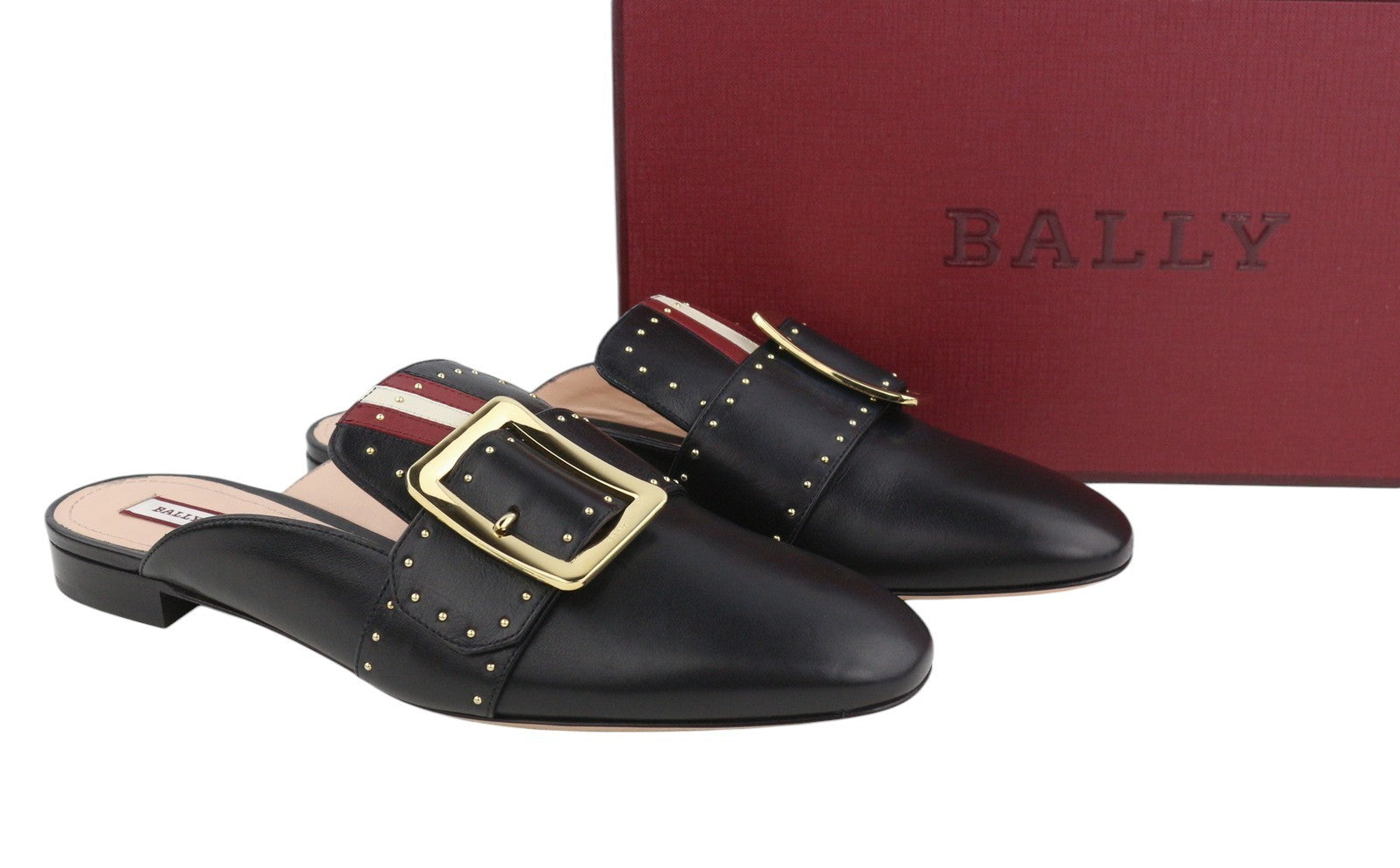 BALLY Janesse Women Flats EU40 Black Calfskin Leather Studded Mule Clogs RRP499
