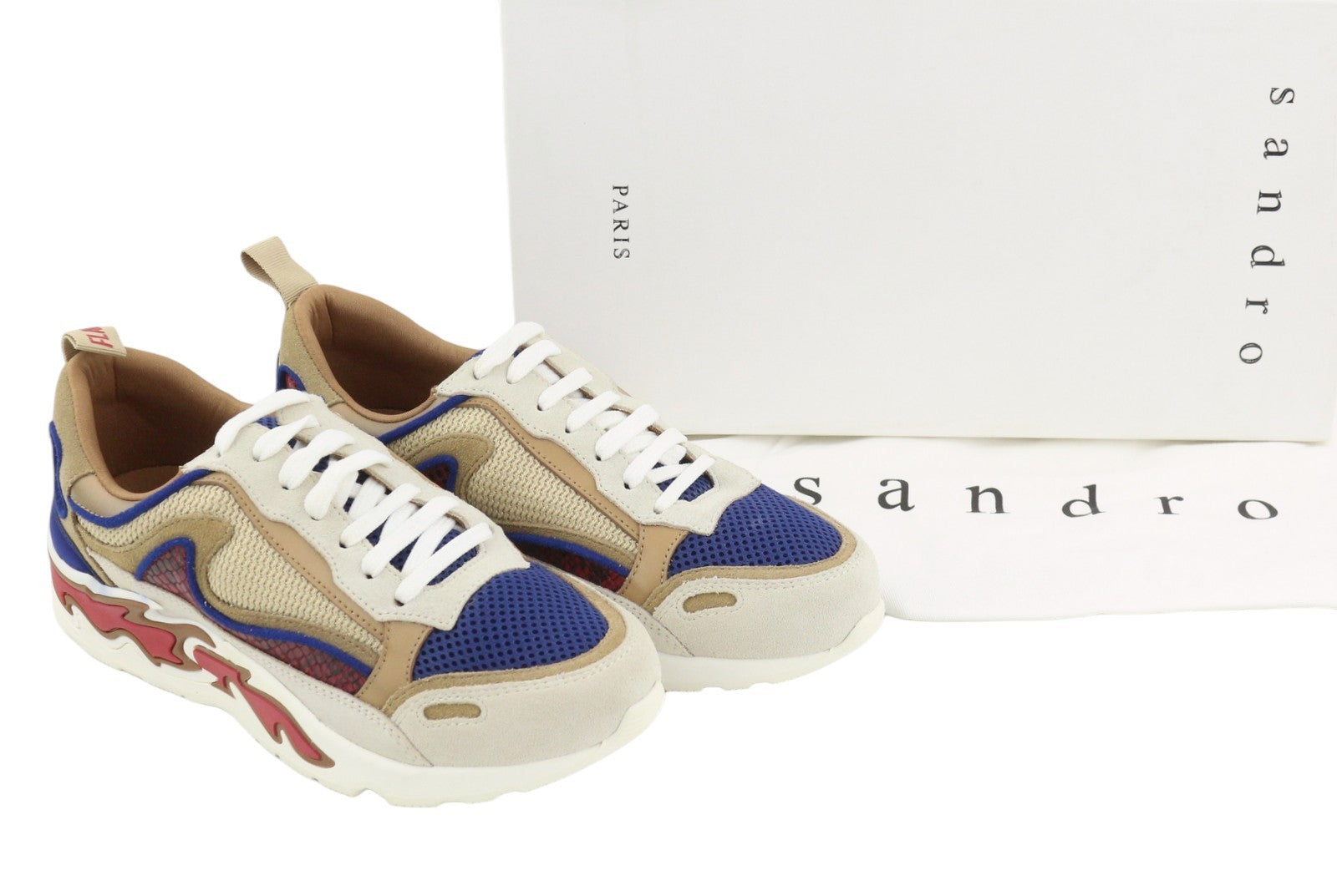 SANDRO Flame Women Sneakers EU35 Sable Calfskin Leather Lace Low Top RRP225