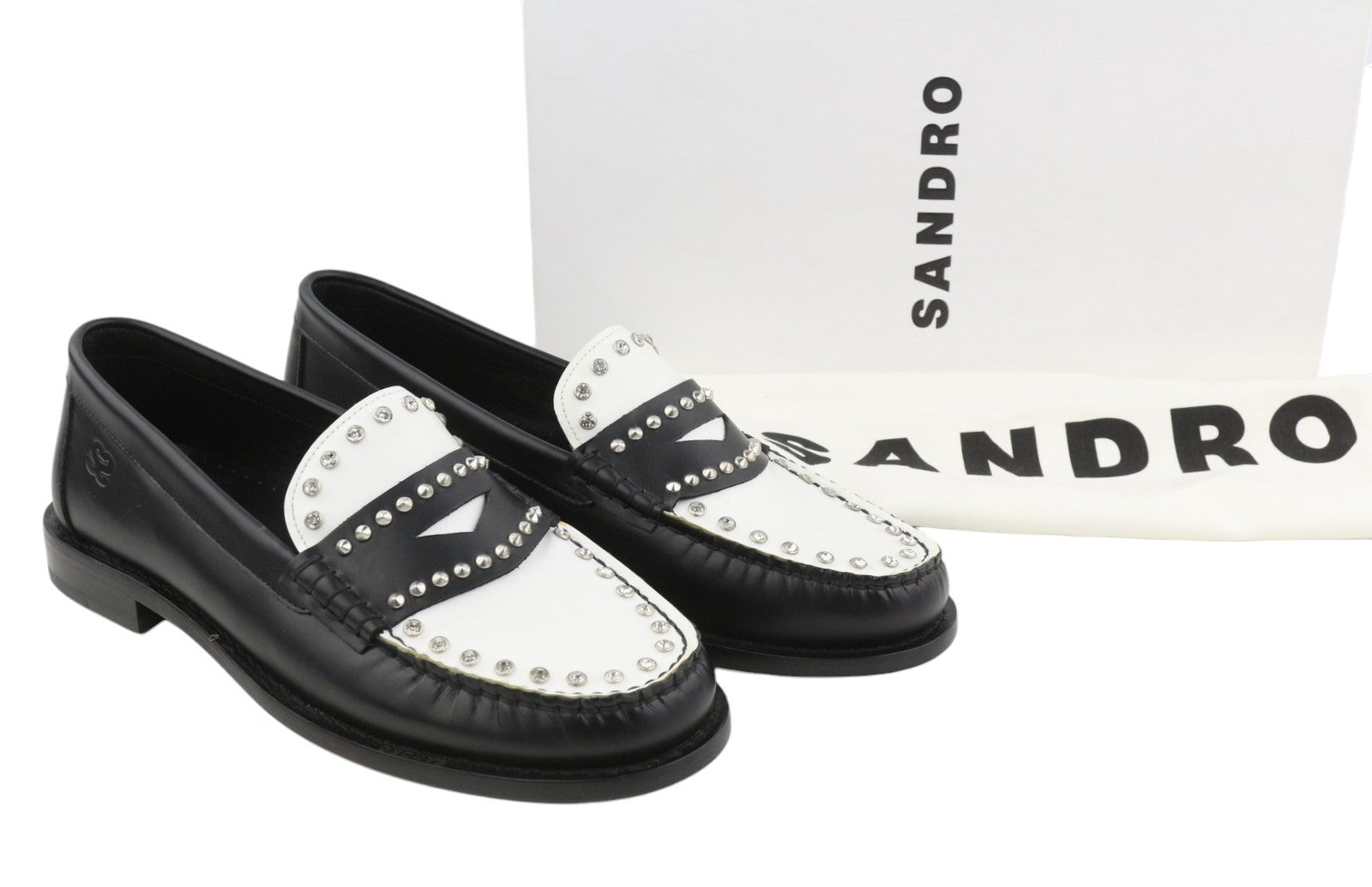 SANDRO Lypsee Women Shoes EU40 Leather Rhinestone Round Toe Loafers RRP325