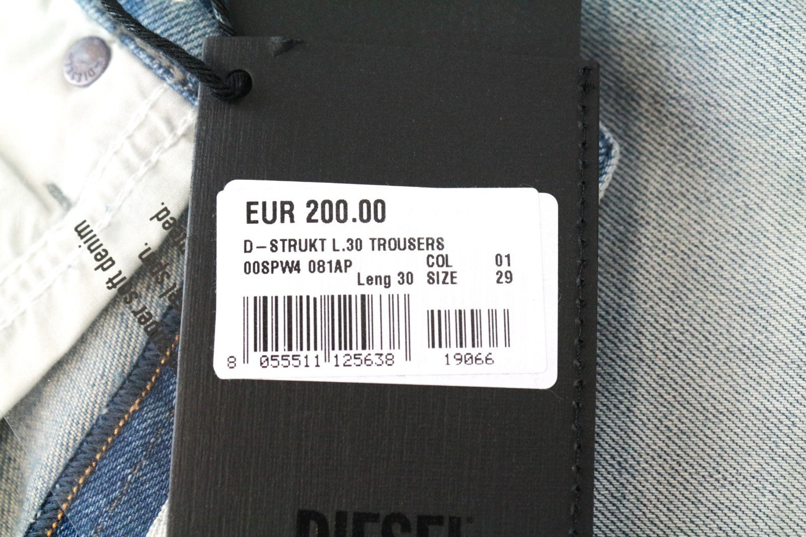 DIESEL D-Strukt 081AP Men Jeans W29/L30 Blue Faded Tapered Reflector Stretch