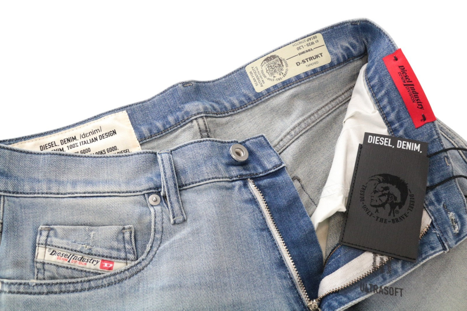DIESEL D-Strukt 081AP Men Jeans W29/L30 Blue Faded Tapered Reflector Stretch