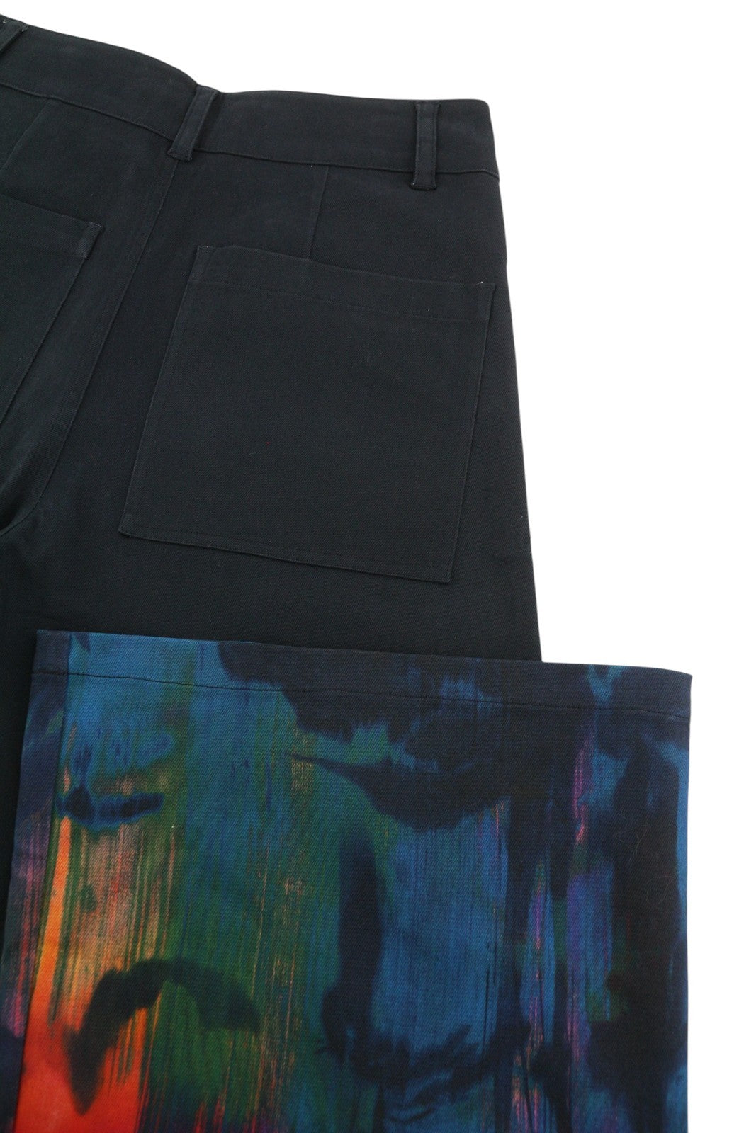 DESIGUAL Egipto Women Trousers W26 Black Wide Leg High Waist Ankle Pattern