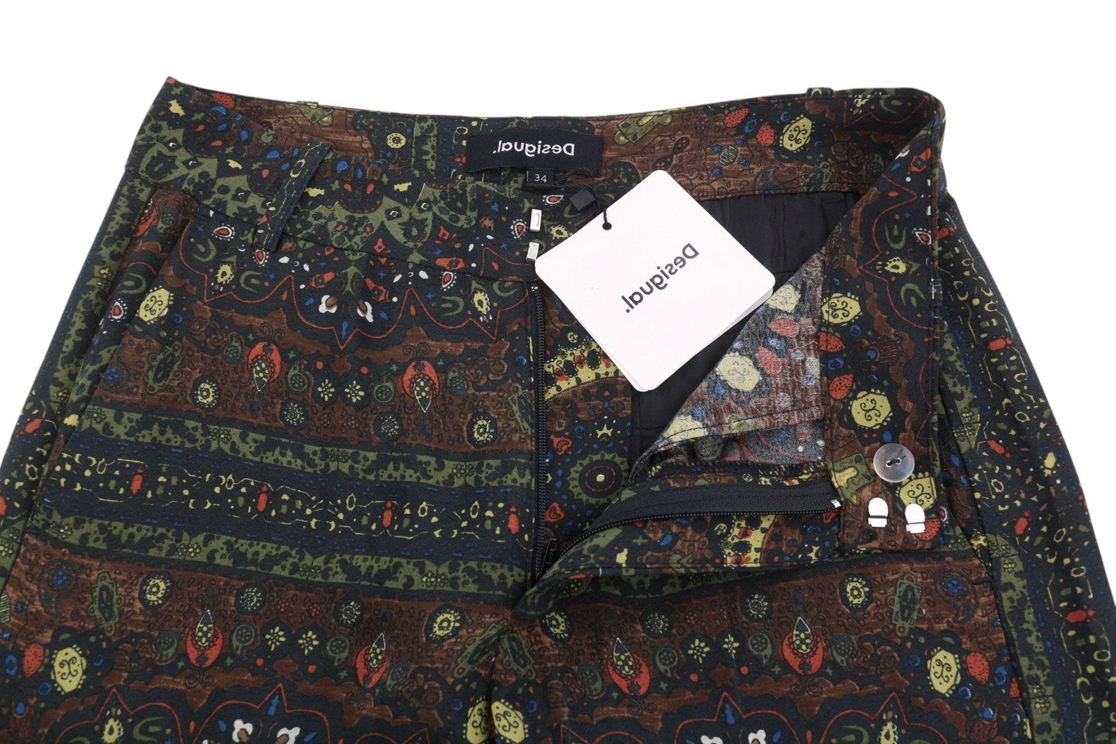 DESIGUAL Tomoe Women Trousers W24 Patterned Wide Leg High Waist Viscose