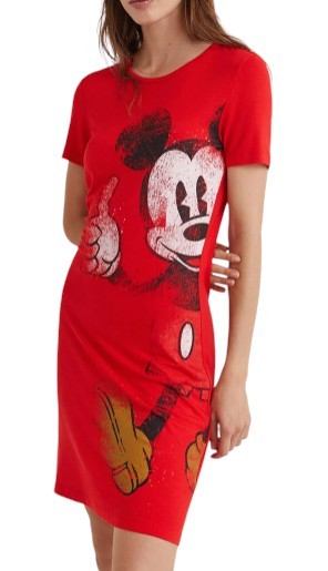 DESIGUAL x Disney Mickey Women Dress M Red T-Shirt Style Short Sleeve Knee