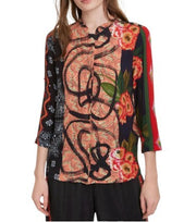 DESIGUAL Jenica Women Blouse 2XL Colourful Ethnic Button Roll Up 3/4 Sleeve