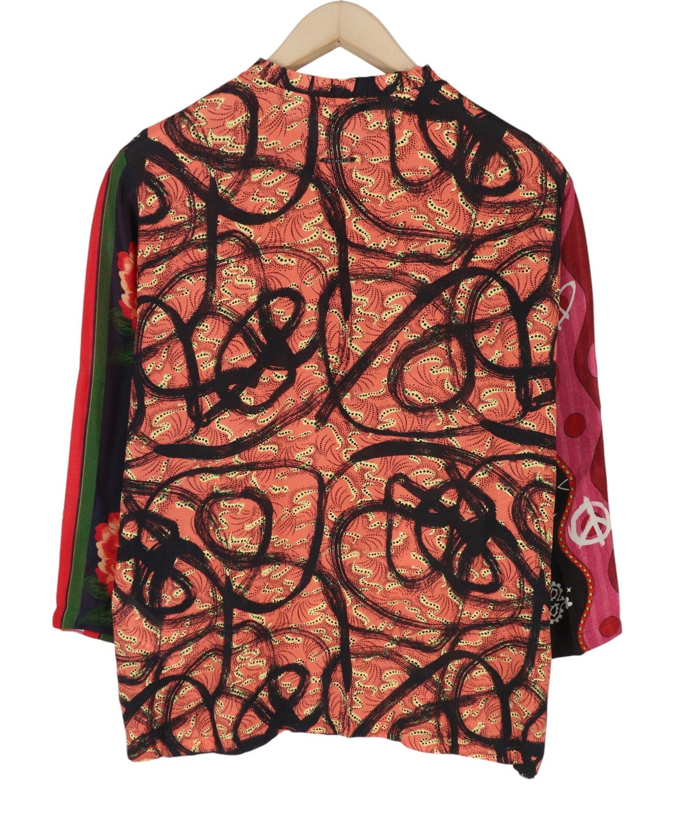 DESIGUAL Jenica Women Blouse 2XL Colourful Ethnic Button Roll-Tab 3/4 Sleeve