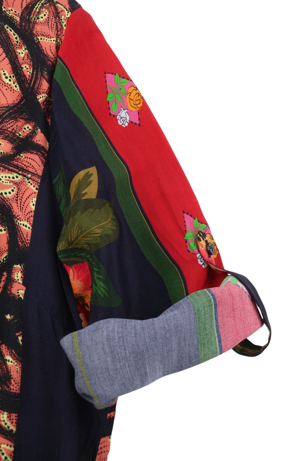 DESIGUAL Jenica Women Blouse 2XL Colourful Ethnic Button Roll-Tab 3/4 Sleeve