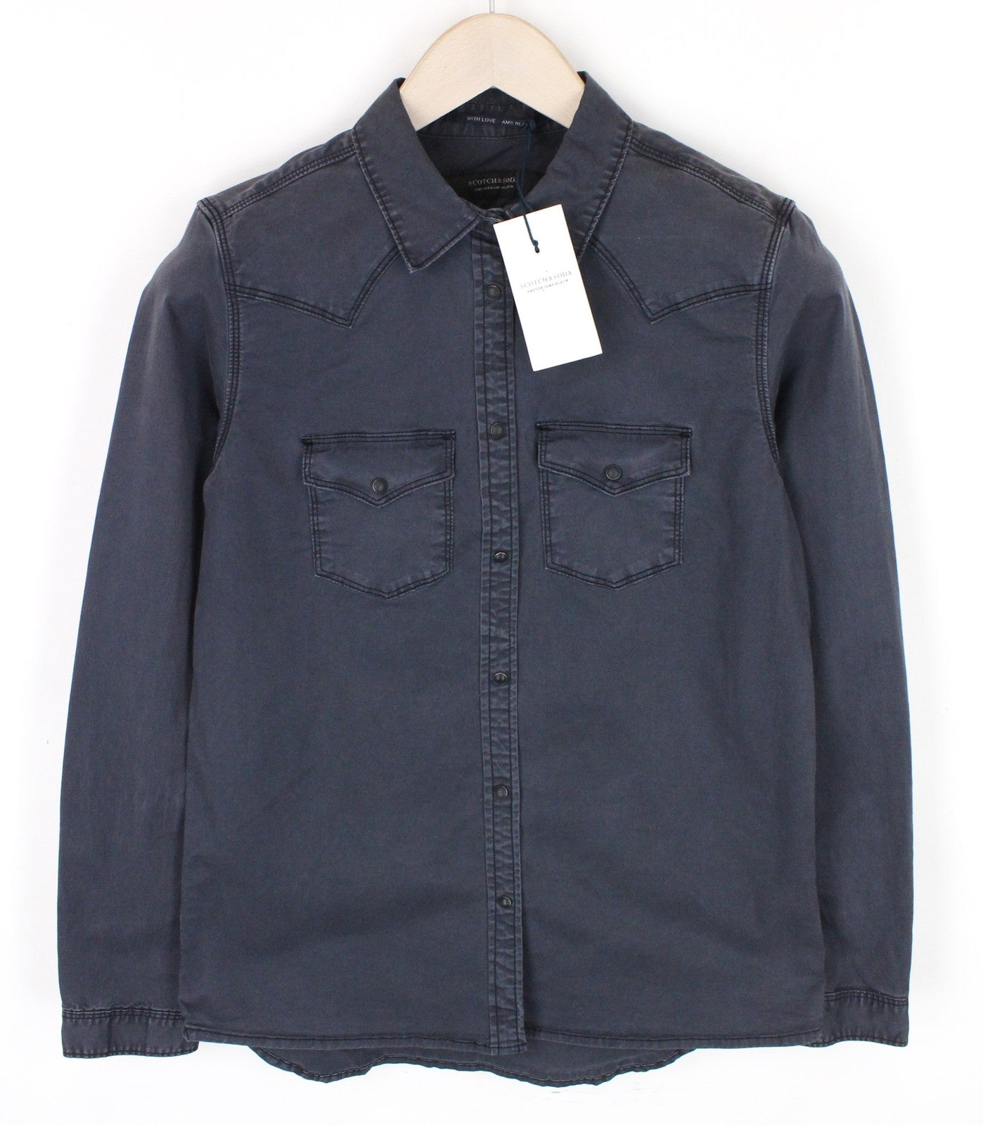 SCOTCH & SODA Men Shirt S Dark Grey Western-Style Classic Button Up Long Sleeve