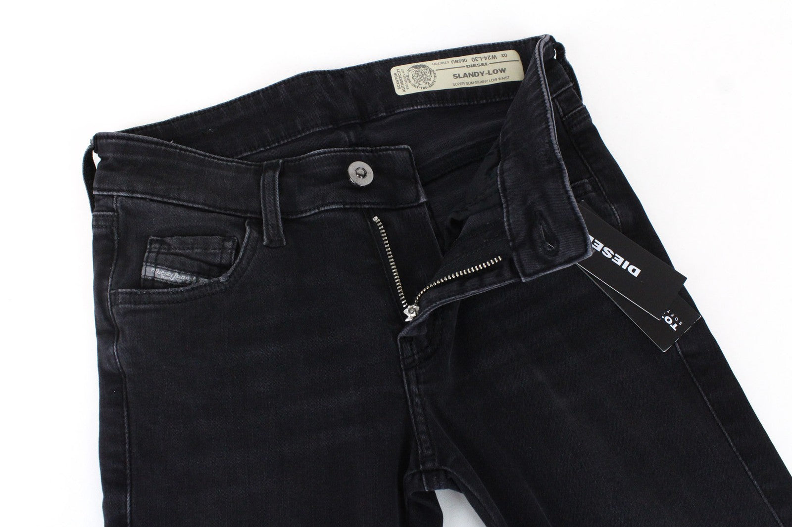 DIESEL Slandy-Low 069BU Women Jeans W24/L30 Grey Super Slim Skinny Cut Stretch