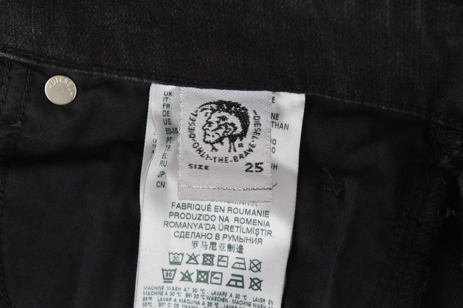 DIESEL Aryel 069JD Women Jeans W25/L32 Black Stretch Button-Fly Straight Fit
