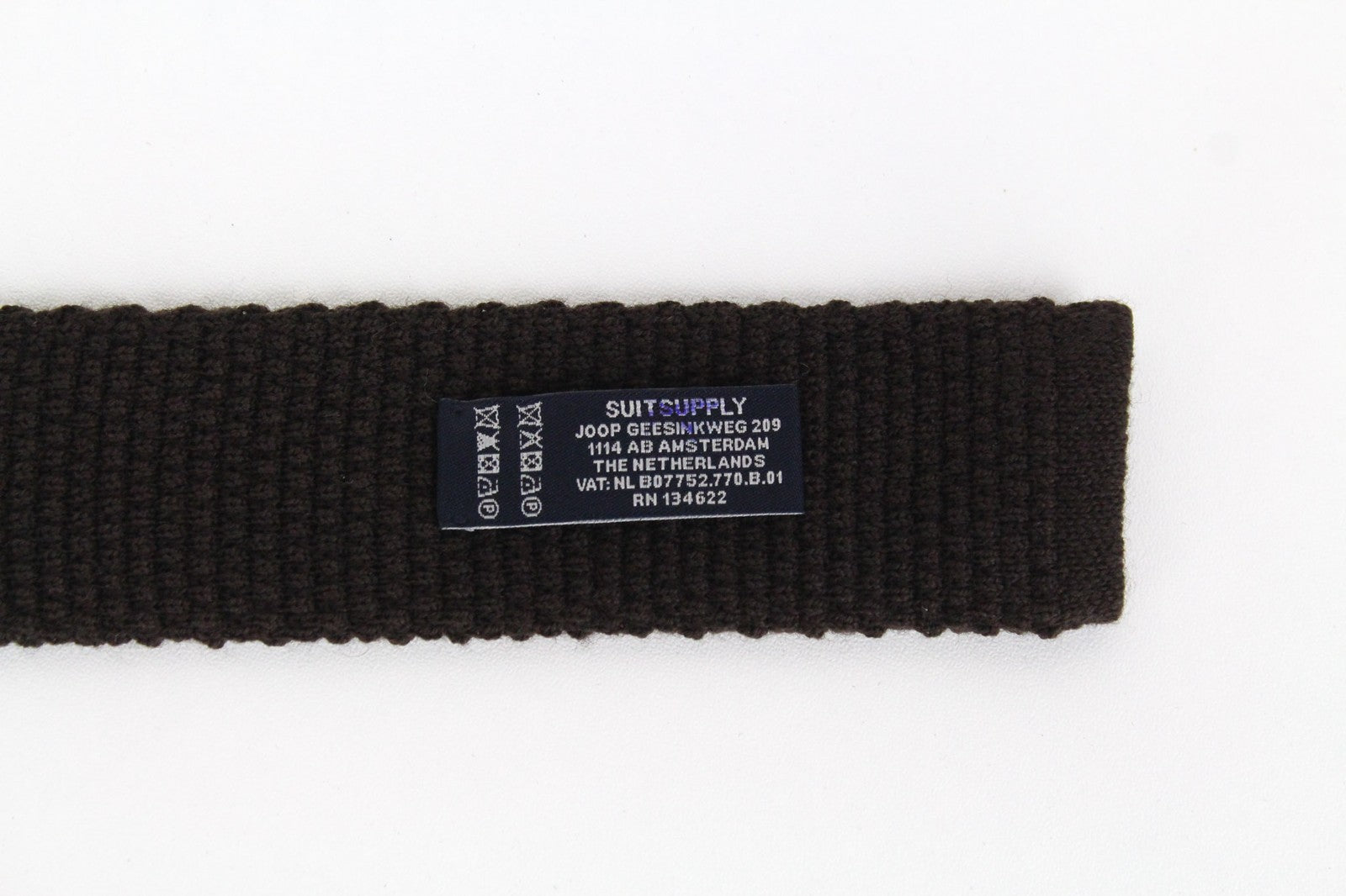 SUITSUPPLY Men Tie 150 x 4.5 cm Brown Pure Wool Knitted Squared-End Formal