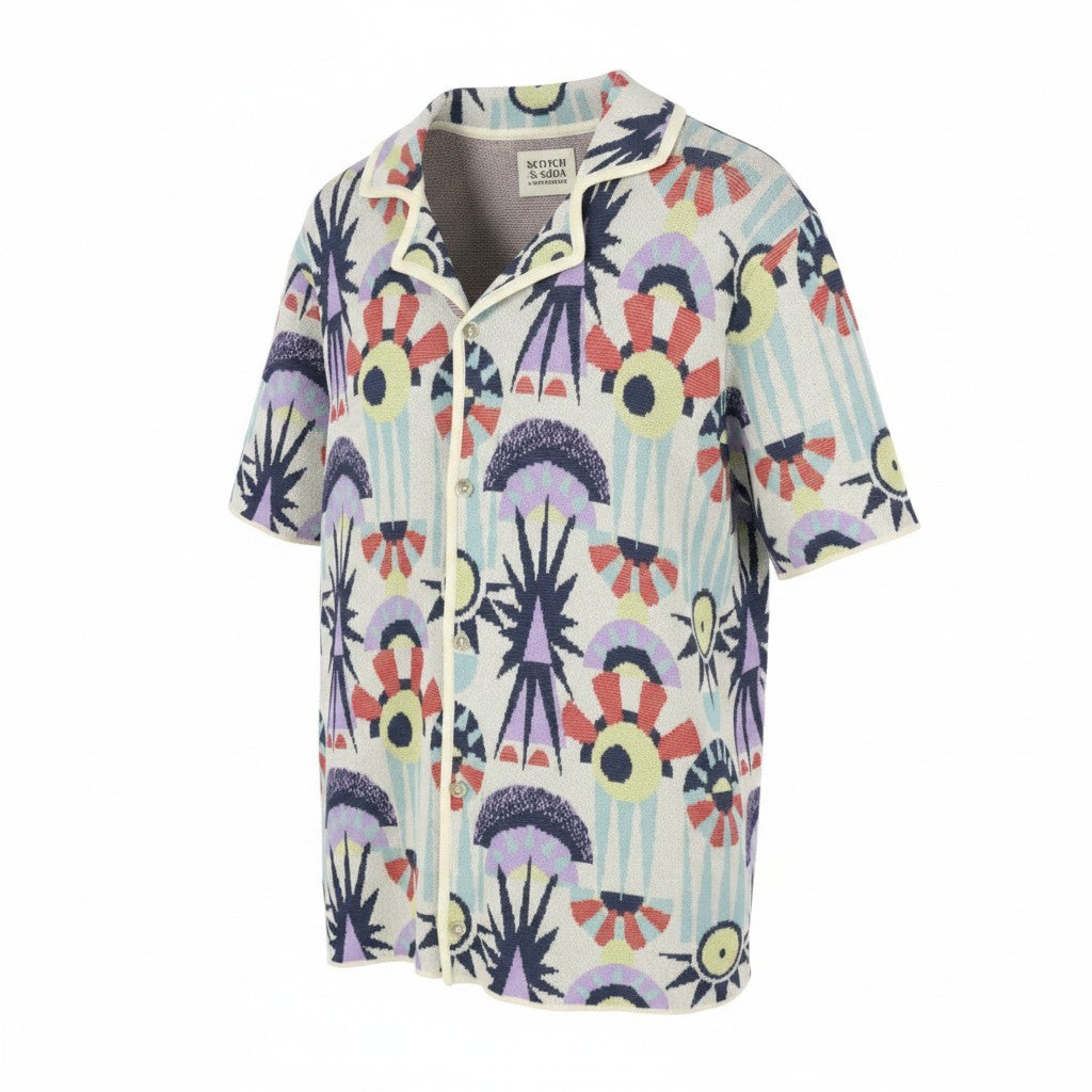 SCOTCH & SODA Men Shirt M Patterned Jacquard Knit Button Up Short Sleeved