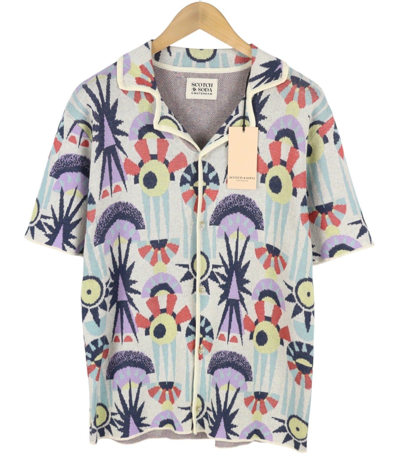 SCOTCH & SODA Men Shirt M Patterned Jacquard Knit Button Up Short Sleeved