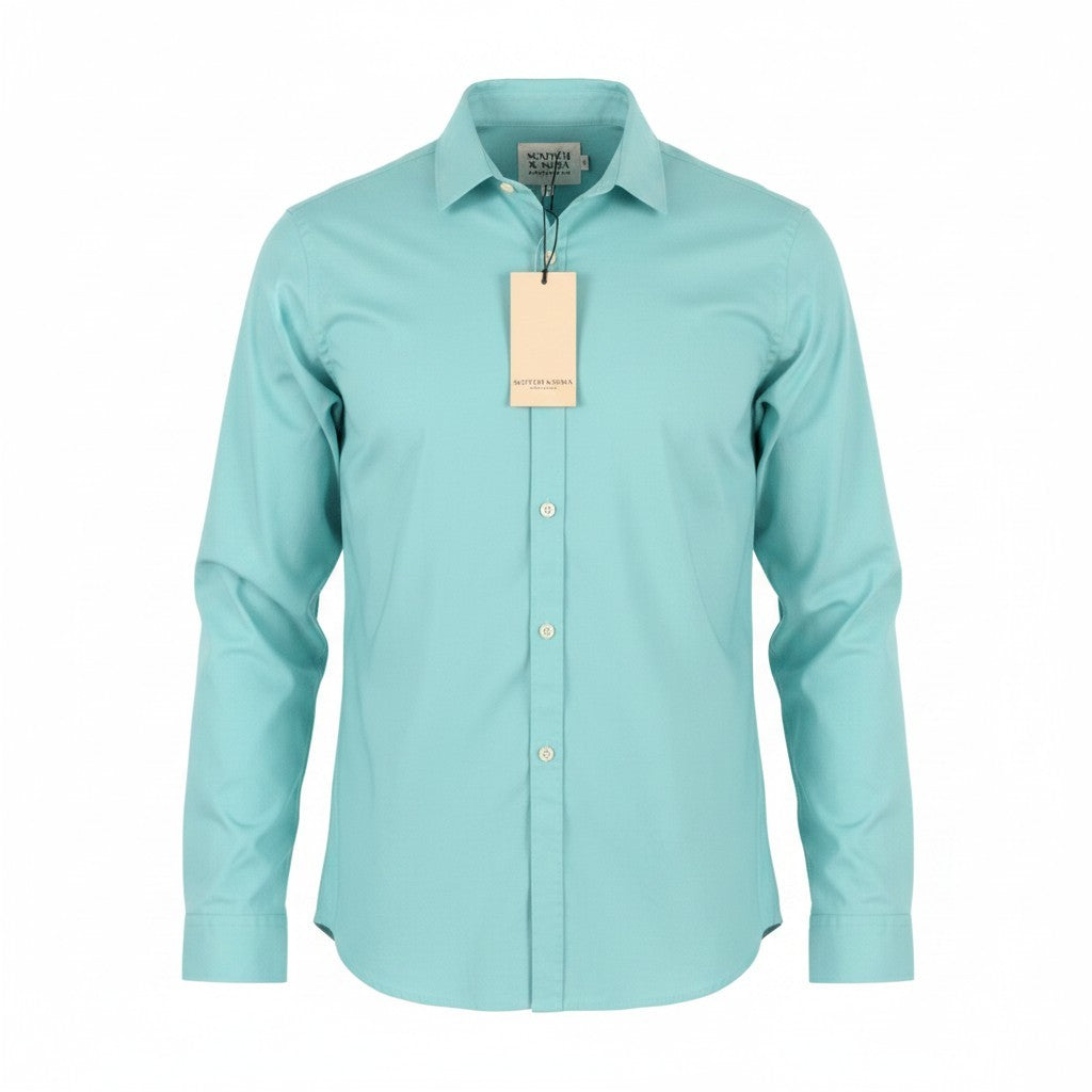 SCOTCH & SODA Men Shirt M Sea Blue Cotton Slim Spread Collar Button Up
