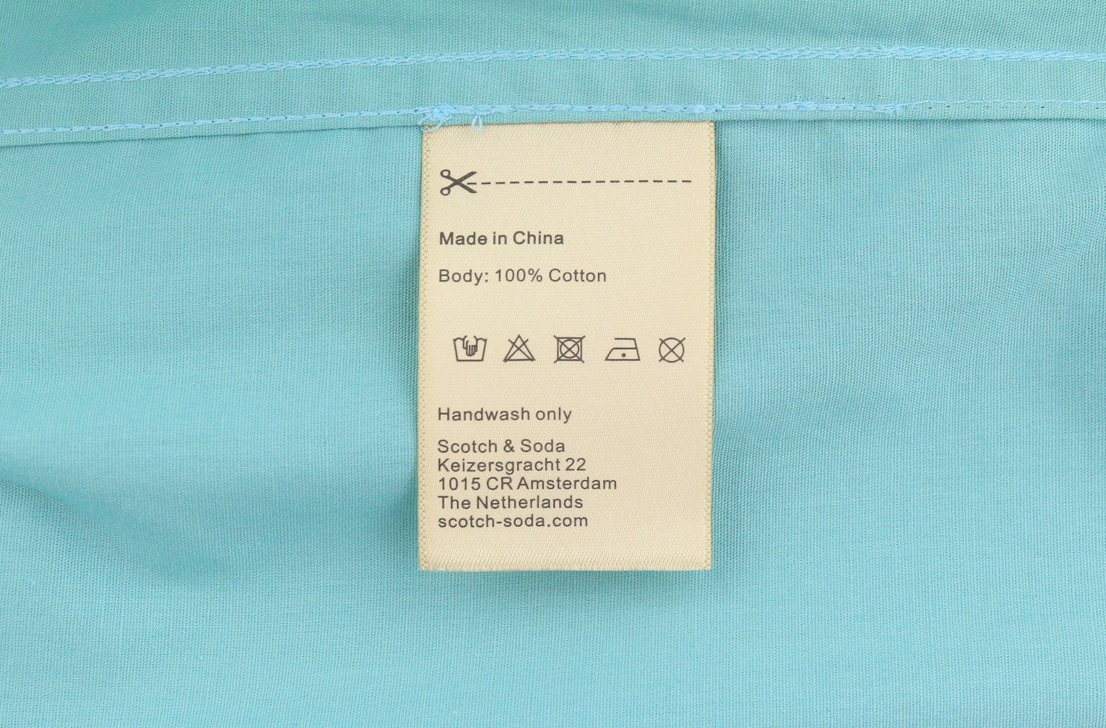 SCOTCH & SODA Men Shirt M Sea Blue Cotton Slim Spread Collar Button Up