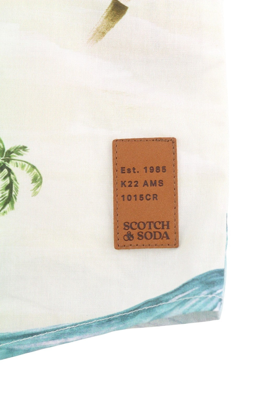 SCOTCH & SODA Men Shirt M Beige Palm Tree Printed Button Up Short Sleeve