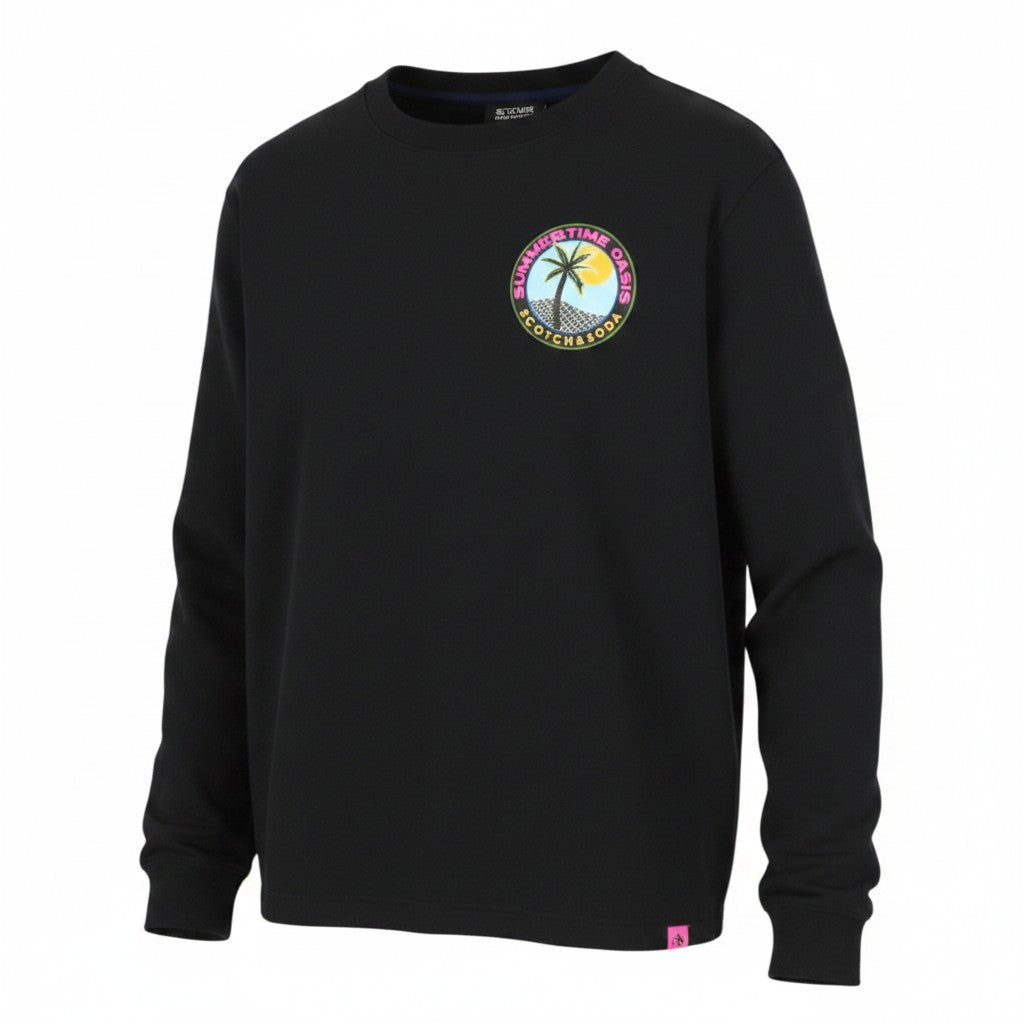 SCOTCH & SODA Men T-Shirt M Black Cotton Crew Neck Long Sleeved