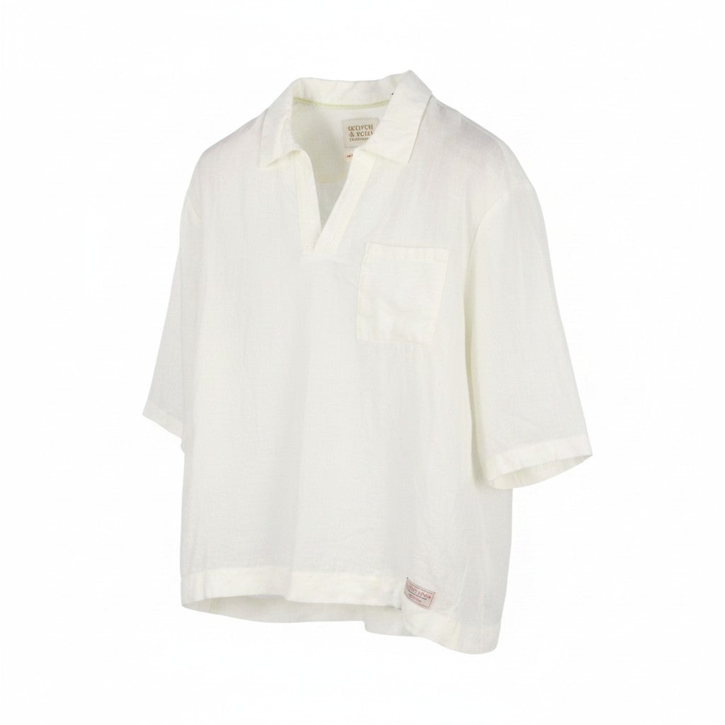 SCOTCH & SODA Men T-Shirt L White Patch Pocket Relaxed Fit Short Sleeve