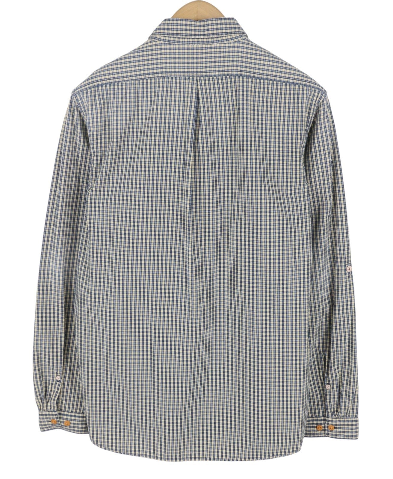 SCOTCH & SODA Men Shirt M Blue Plaid Button Down Patch Pocket Roll-Up Sleeves