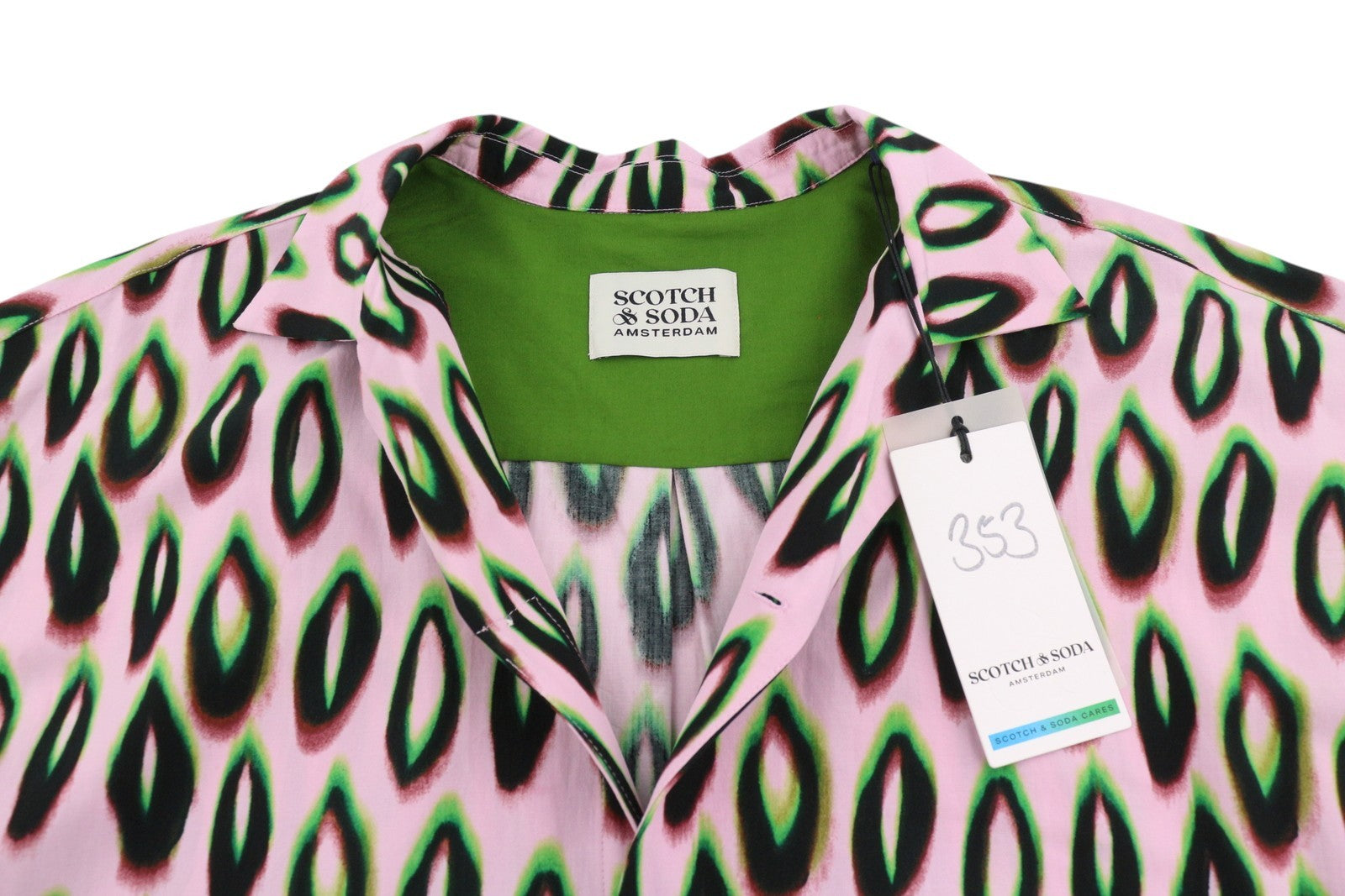 SCOTCH & SODA Men Shirt L Pink Leopard Print Button Up Notch Short Sleeve
