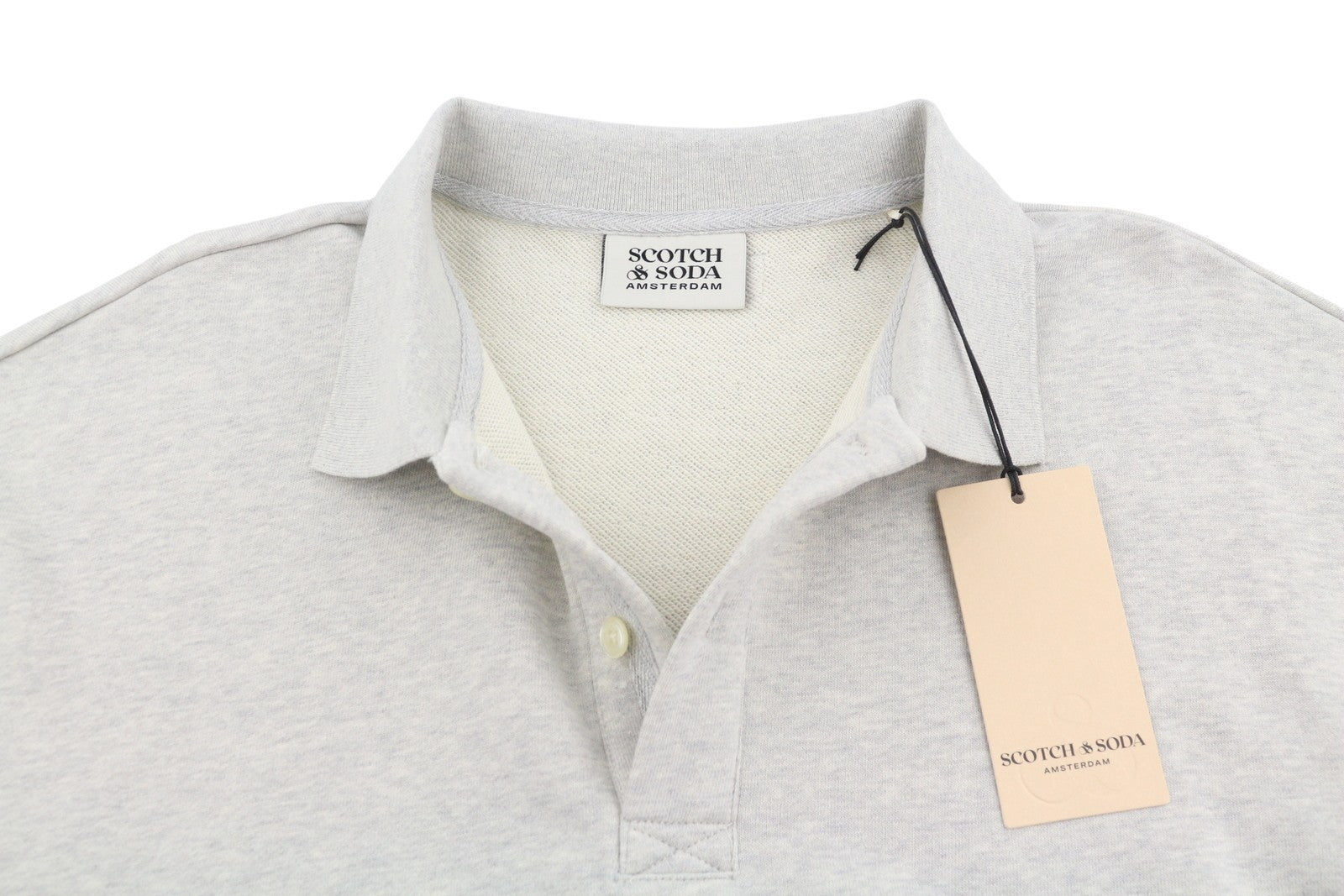 SCOTCH & SODA Men Sweatshirt L Grey Melange Polo Half Button Collar Pull On