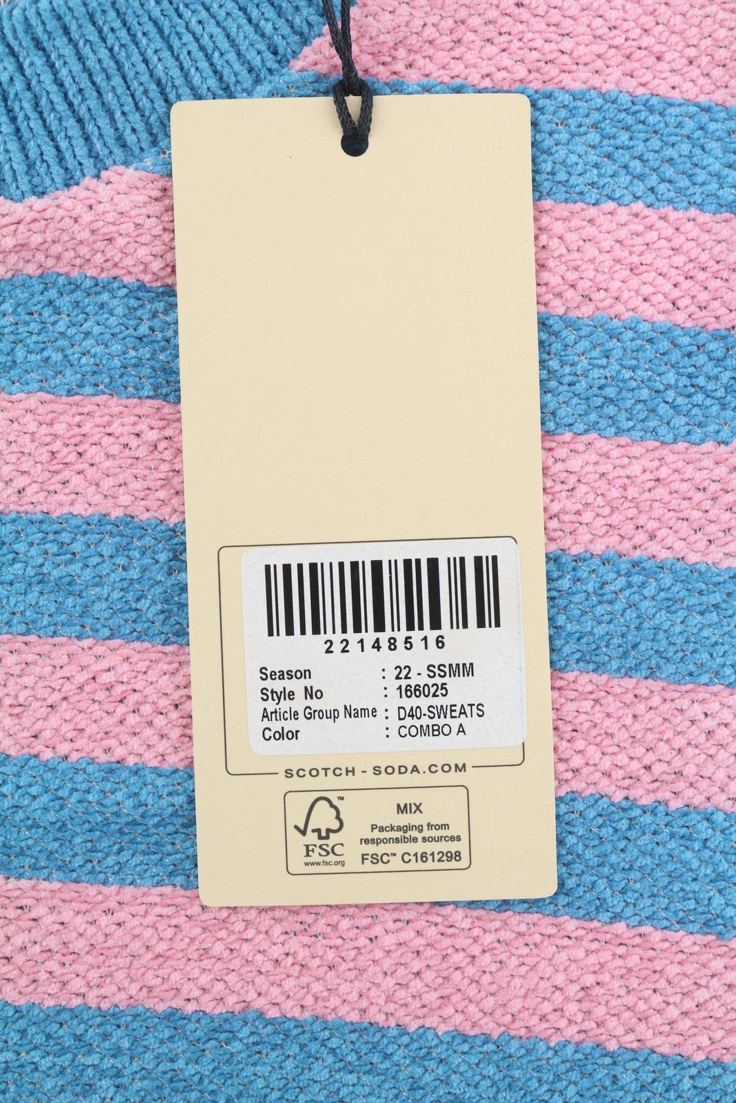 SCOTCH & SODA Men Sweatshirt M Striped Crew Collar Soft Pink & Blue Pull On