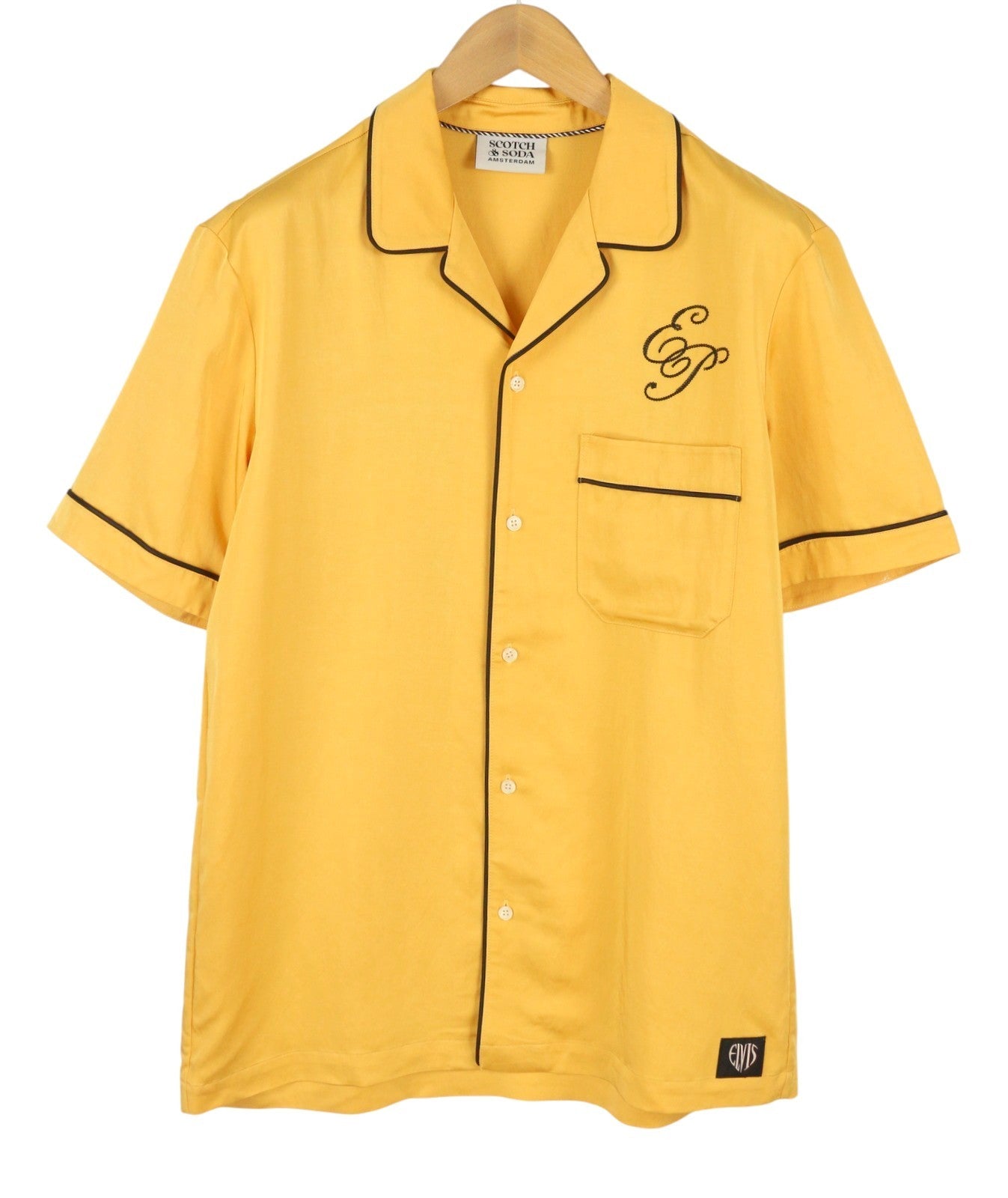SCOTCH & SODA Elvis Men Shirt L Yellow Patch Pocket Notch Short Sleeve