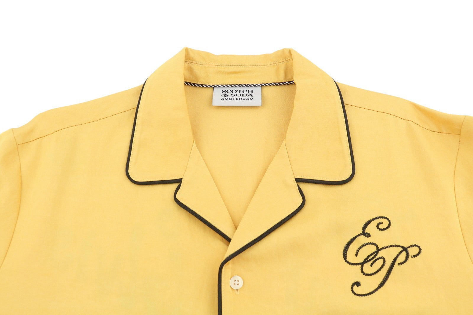 SCOTCH & SODA Elvis Men Shirt L Yellow Patch Pocket Notch Short Sleeve